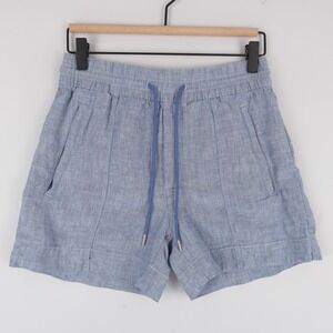 Athleta Retreat Shorts Womens 0 Blue Heather Linen Drawstring Zip Pockets